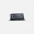 Cartera rock lisa de piel vacuno con cierre de cremallera y clip imán, dos cadenas, diseño elegante y compacto
