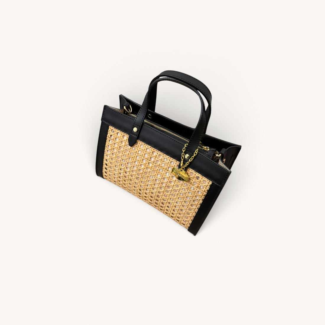 Mini tote rattan negro