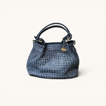 Bolso trenzado  mano azul petroleo