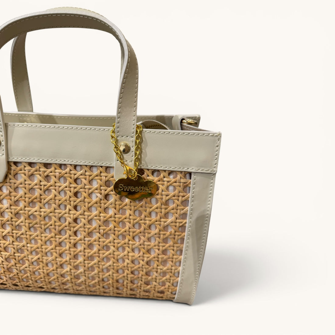 Mini tote rattan beigge