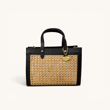 Mini tote rattan negro