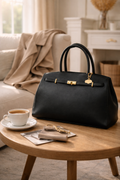 Bolso Diábolo lux negro de piel vacuno premium con diseño estructurado y detalles dorados elegante y versátil.