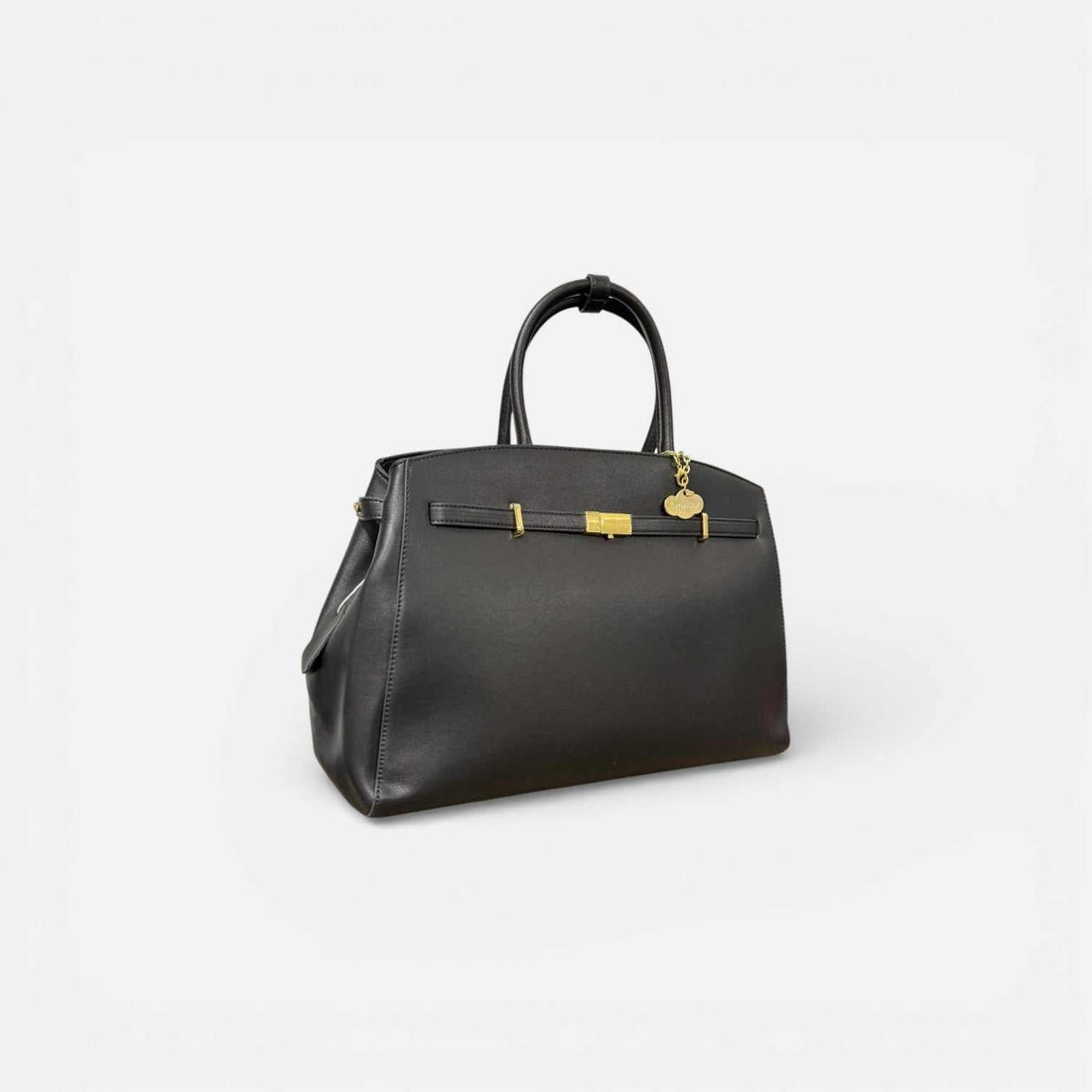 Diábolo Lux Midi bolso negro de piel vacuno premium con herrajes dorados y doble asa rígida.