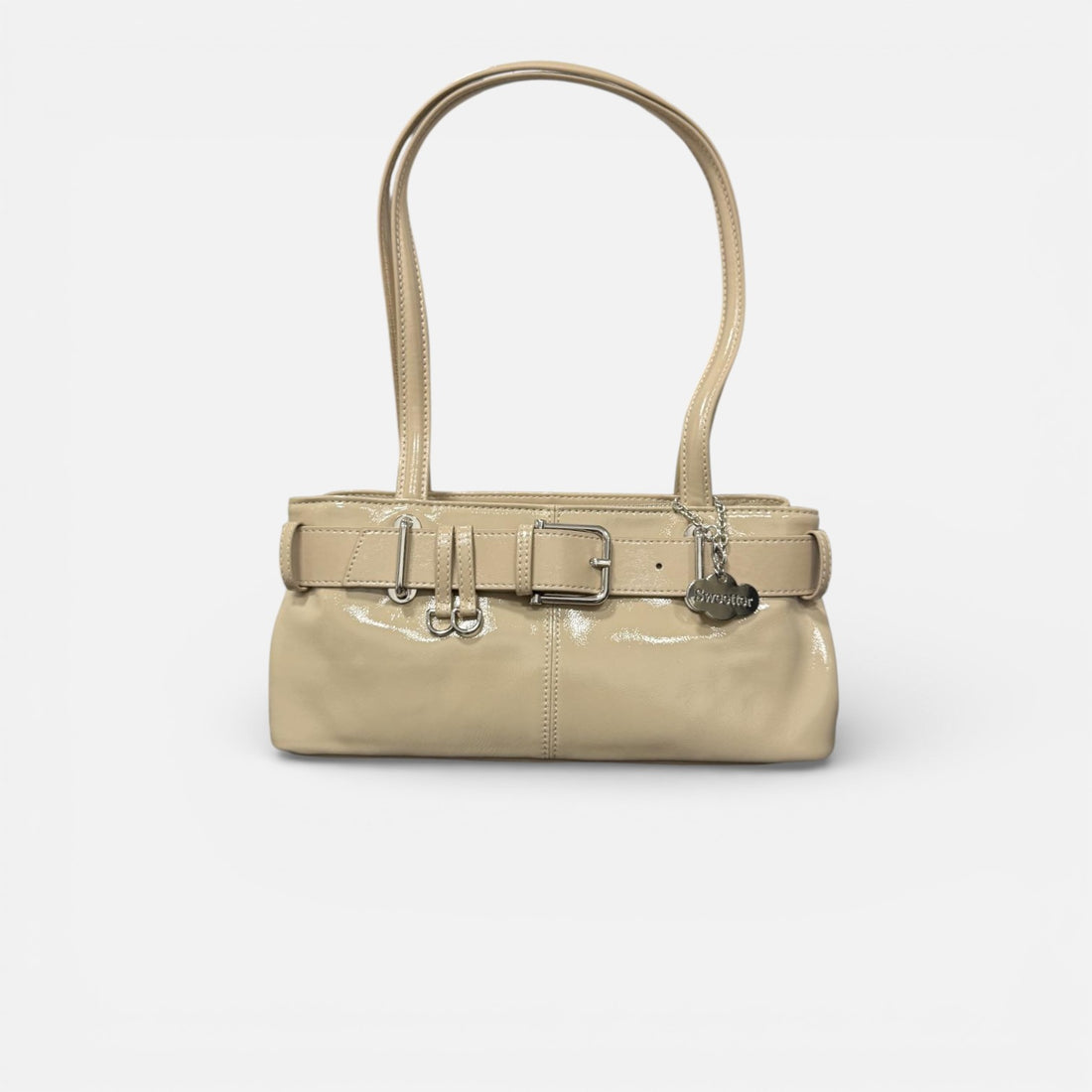 Bolso de hombro para mujer en acabado brillante color topo