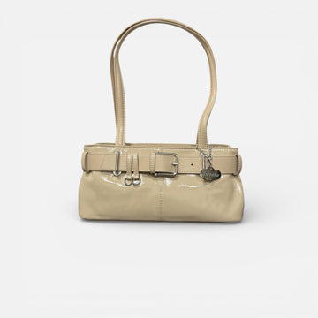 Bolso de hombro para mujer en acabado brillante color topo