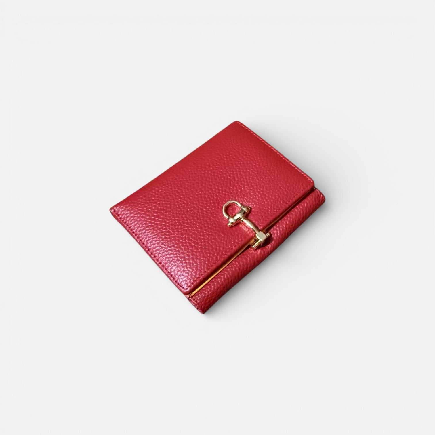 Cartera de piel para mujer con cierre tipo estribo decorativo, tamaño grande, 12.5x10x2.5 cm