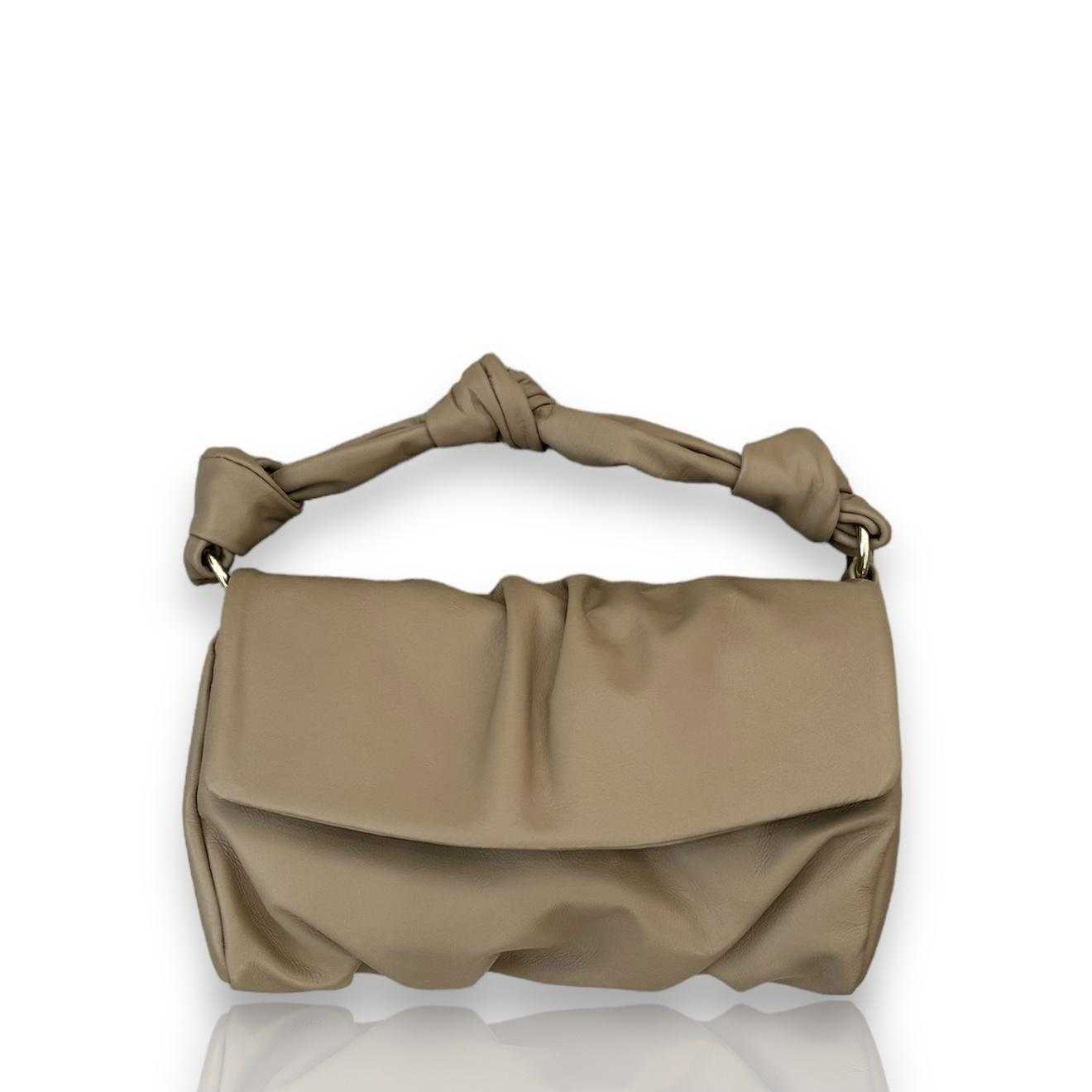 Bandolera nudos topo de piel de vacuno ligera y suave con correa corrediza, cierre de cremallera e imán, tamaño 26x16x11 cm