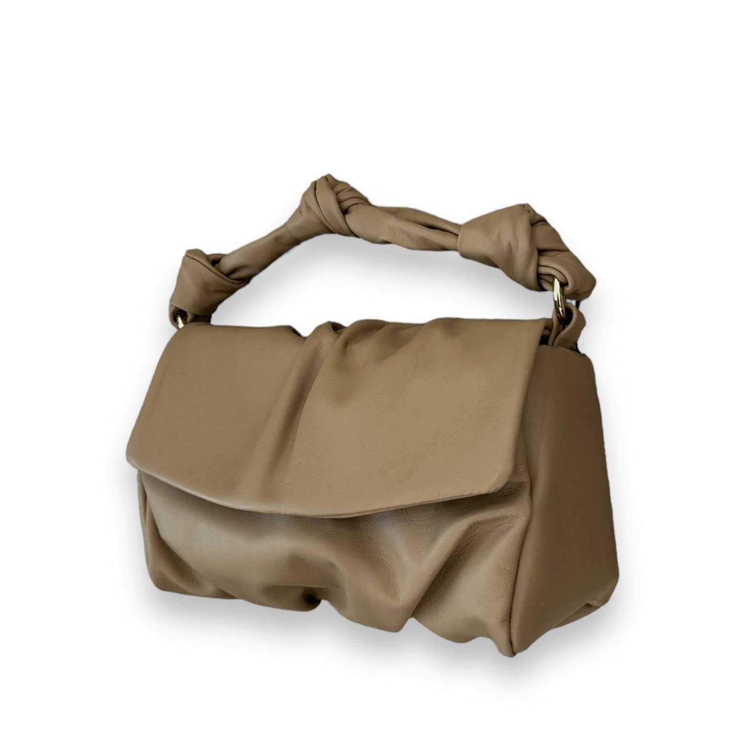 Bandolera nudos topo de piel de vacuno suave con nudos decorativos y correa ajustable ligera y cómoda