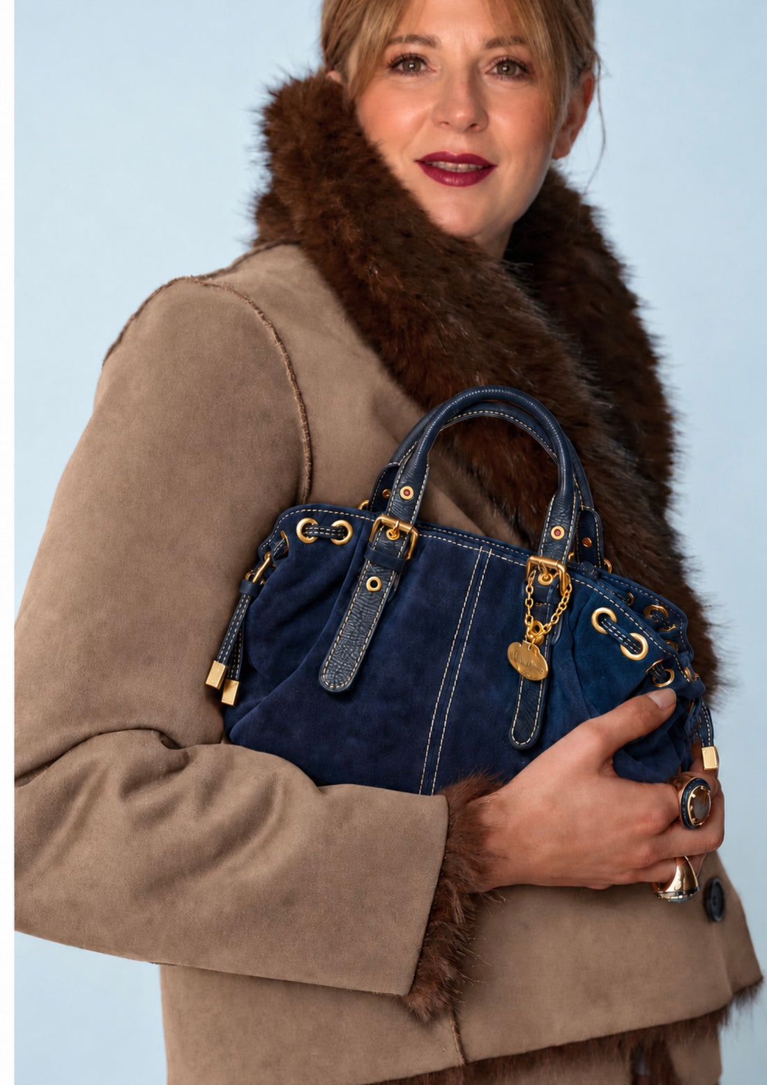 Bolso mano rock ante azul ceruleo