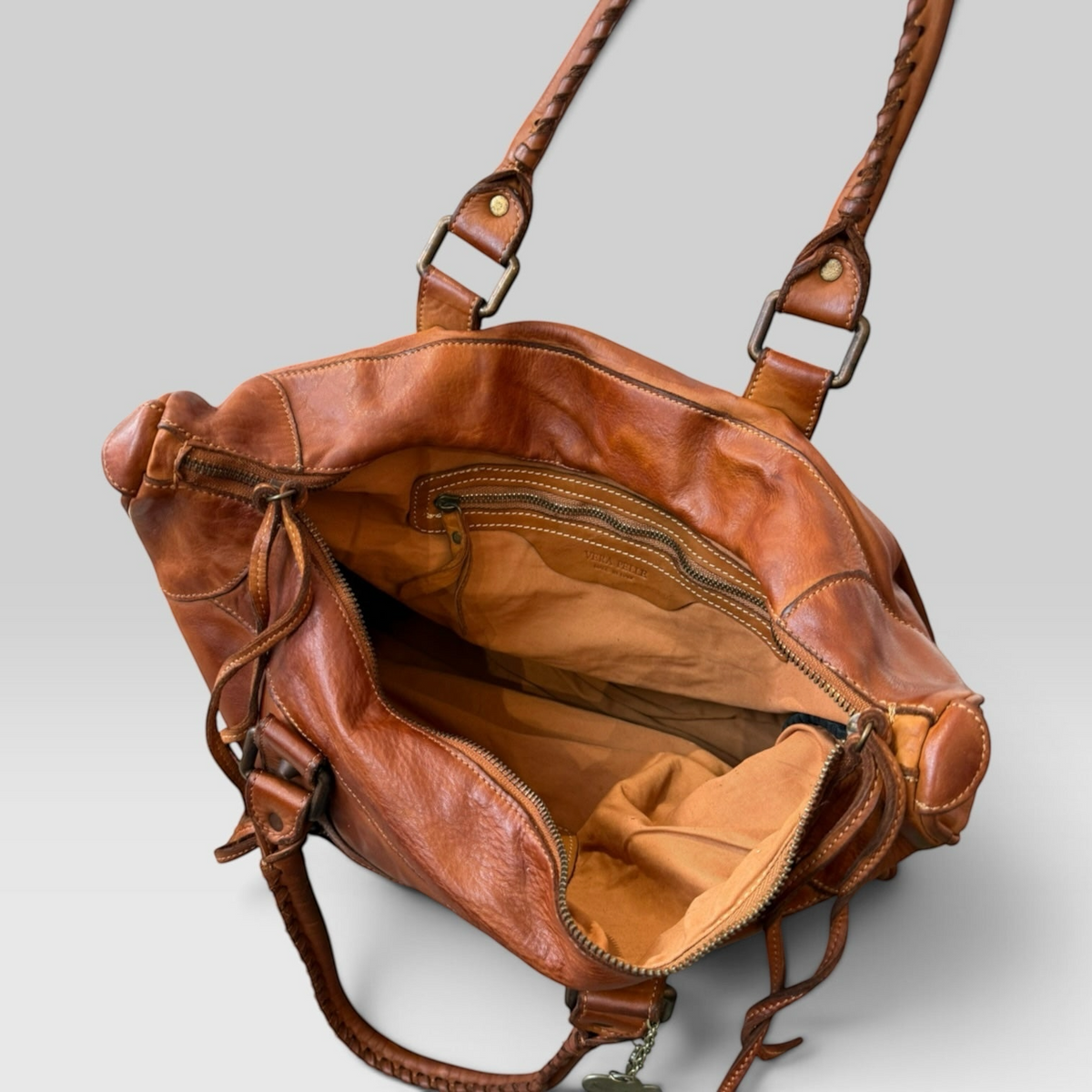 Bolso de mano Sweetterstore de piel italiana color cuero con asas trenzadas y forro interior espacioso